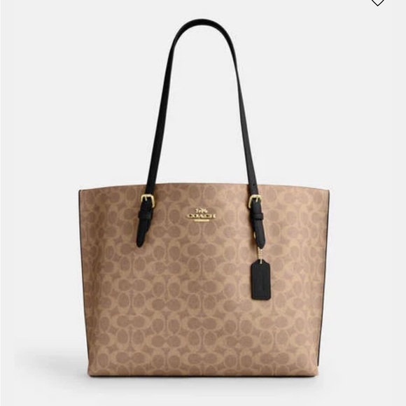 Coach Handbags - Coach MOLLIE TOTE BAG IN SIGNATURE CANVAS Khaki / Black like new.